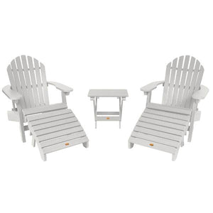 2 Hamilton Folding & Reclining Adirondack Chairs 2 Folding Ottomans 1 Folding Side Table Conversation Set White