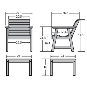 2 Weatherly Garden Chairs with 1 Square Side Table Conversion Set