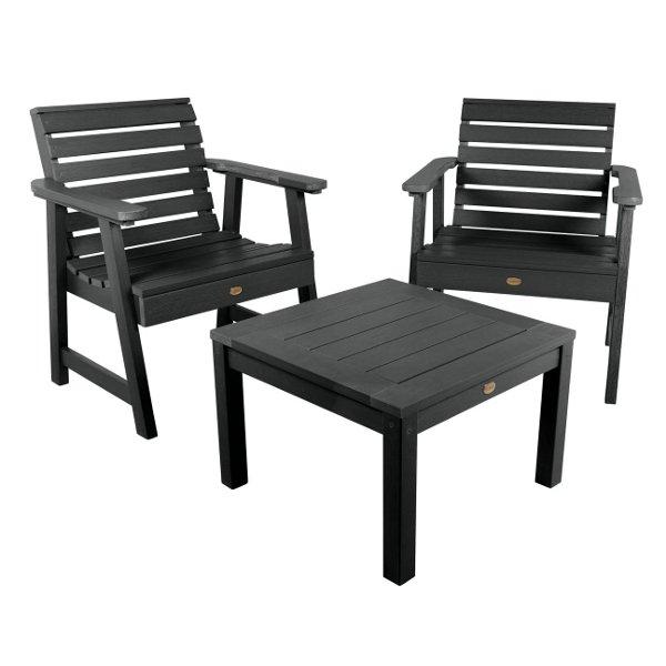 2 Weatherly Garden Chairs with 1 Square Side Table Conversion Set Black
