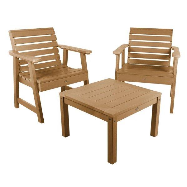 2 Weatherly Garden Chairs with 1 Square Side Table Conversion Set Toffee