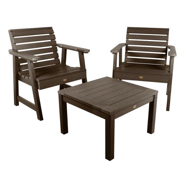 2 Weatherly Garden Chairs with 1 Square Side Table Conversion Set Weathered Acorn