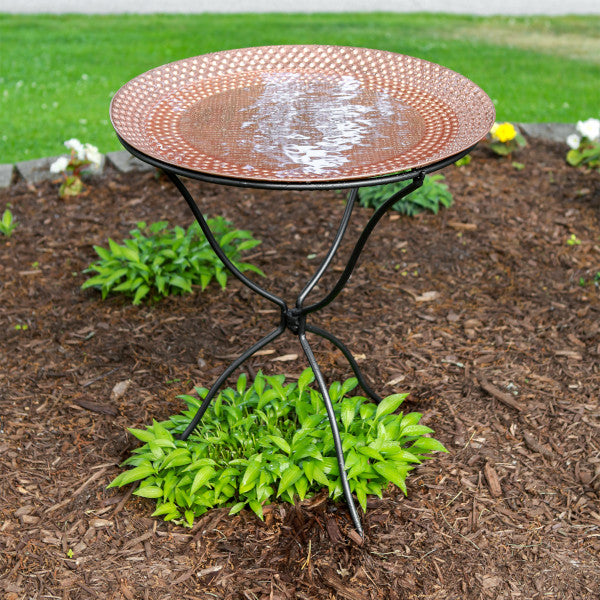 24&quot; Hammered Copper Birdbath with Ring Stand Birdbath