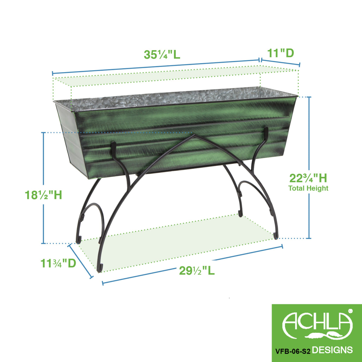 36&quot; Green Flower Box with Bella Stand Flower Box