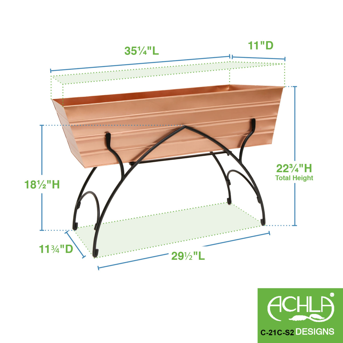 36&quot; Green Flower Box with Bella Stand Flower Box