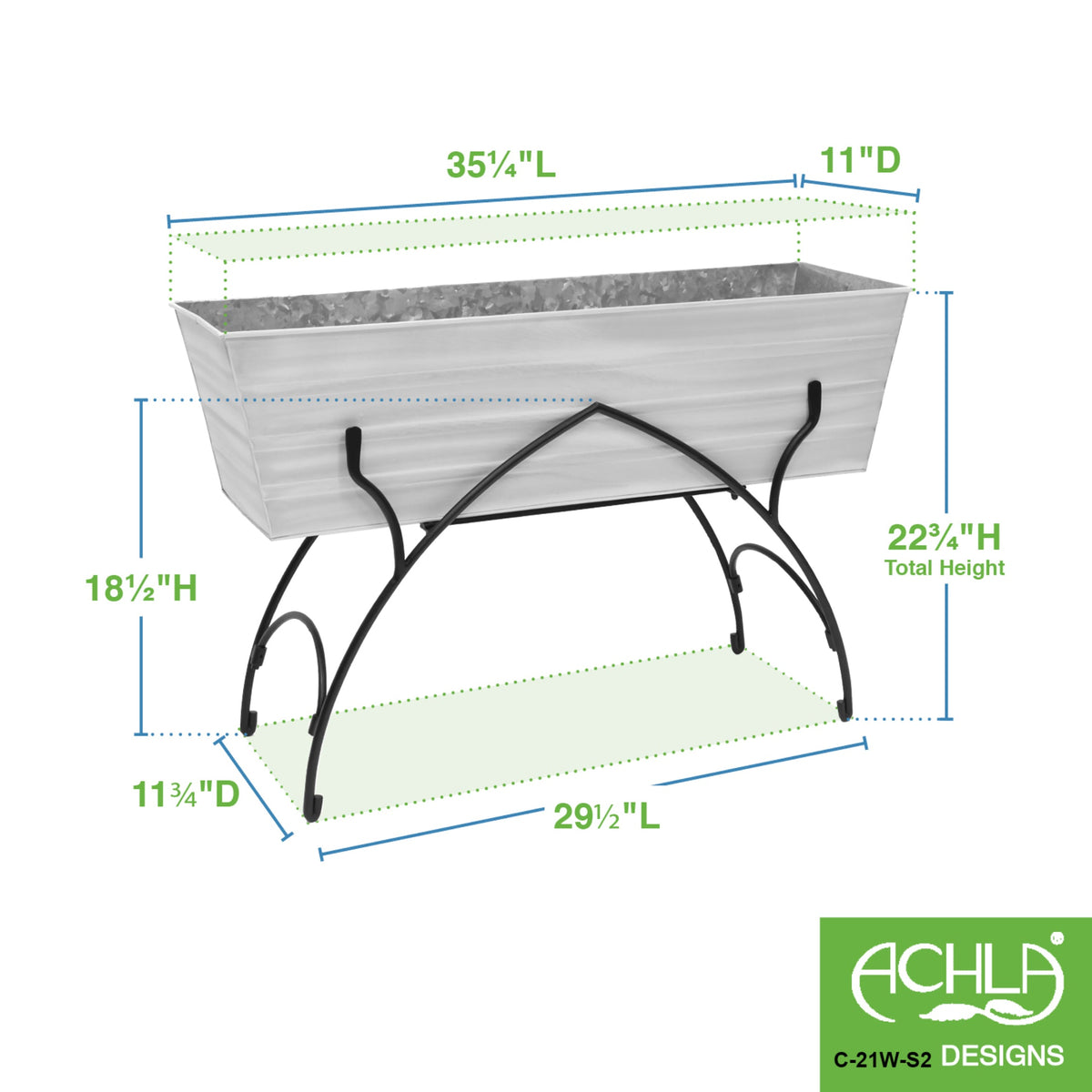 36&quot; Green Flower Box with Bella Stand Flower Box