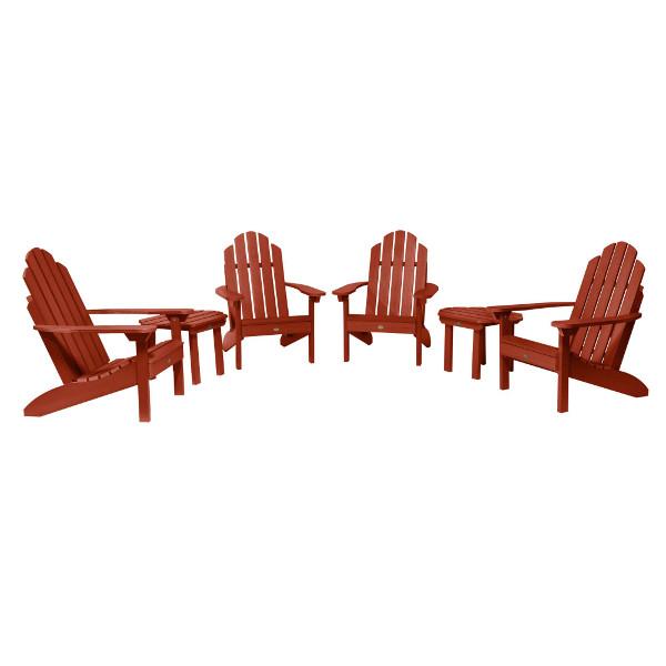 4 Classic Westport Adirondack Chairs with 2 Classic Westport Side Tables Conversation Set Rustic Red