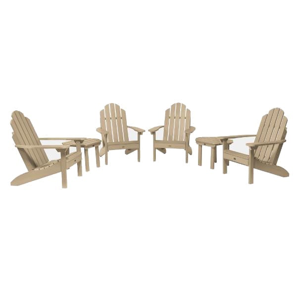 4 Classic Westport Adirondack Chairs with 2 Classic Westport Side Tables Conversation Set Tuscan Taupe
