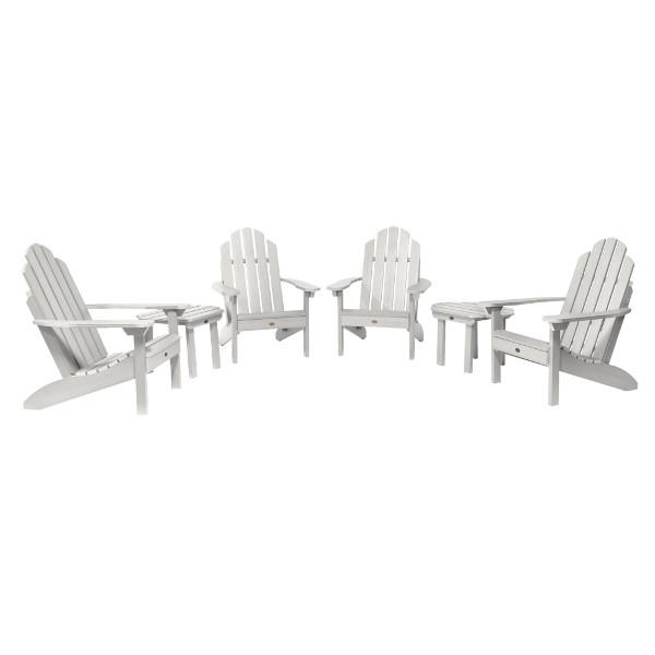 4 Classic Westport Adirondack Chairs with 2 Classic Westport Side Tables Conversation Set White