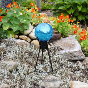 6" Crackle Glass Gazing Globe with Stand Globe Ball Stand