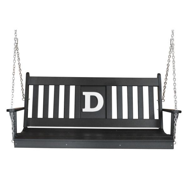 A &amp; L Furniture 5 ft Poly Traditional English Swing with Monogram Porch Swings Black / A