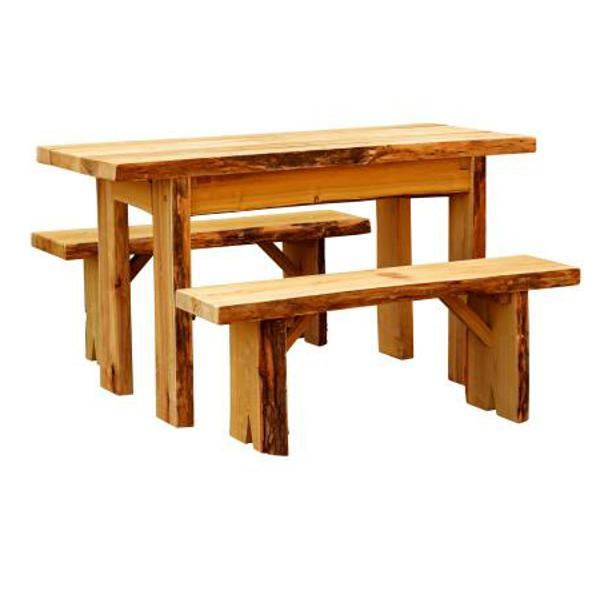 A &amp; L Furniture Autumnwood Table with 2 Wildwood Benches Table 5ft / Cedar