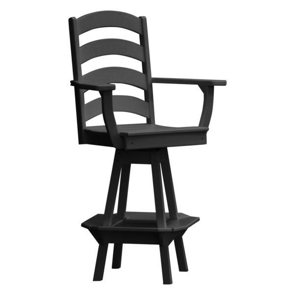 A &amp; L Furniture Ladderback Swivel Bar Chair w/ Arms Outdoor Chairs Black