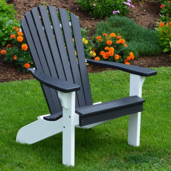 A &amp; L Furniture Poly Fanback Adirondack Chair with White Frame Outdoor Chairs Black