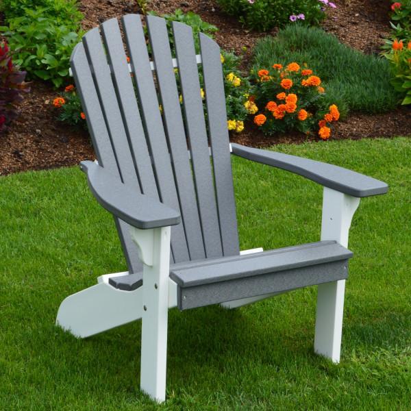 A &amp; L Furniture Poly Fanback Adirondack Chair with White Frame Outdoor Chairs Dark Gray