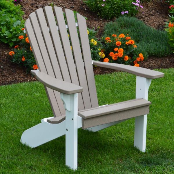 A &amp; L Furniture Poly Fanback Adirondack Chair with White Frame Outdoor Chairs Weathered Wood