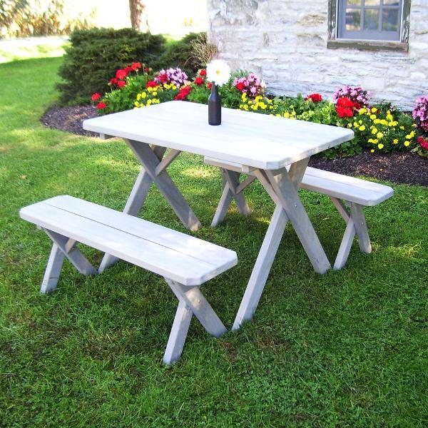 A &amp; L Furniture Pressure Treated Pine Crossleg Table with 2 Benches Picnic Benches 4ft / Gray / No