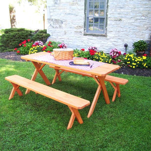 A & L Furniture Pressure Treated Pine Crossleg Table with 2 Benches Picnic Benches 4ft / Unfinished / No