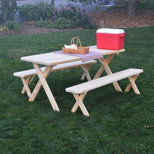 A & L Furniture Pressure Treated Pine Crossleg Table with 2 Benches Picnic Benches 4ft / Unfinished / No