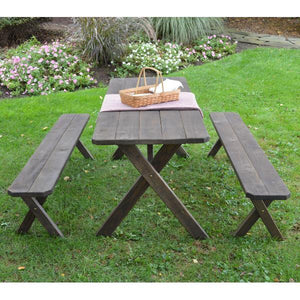 A & L Furniture Pressure Treated Pine Crossleg Table with 2 Benches Picnic Benches 4ft / Unfinished / No