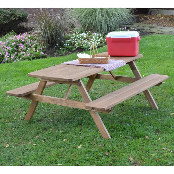 A &amp; L Furniture Pressure Treated Pine Picnic Table with Attached Benches Picnic Table 4ft / Oak / No