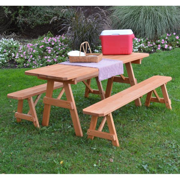 A &amp; L Furniture Pressure Treated Pine Traditional Table with 2 Benches Dining Bench Sets 4ft / Unfinished / No