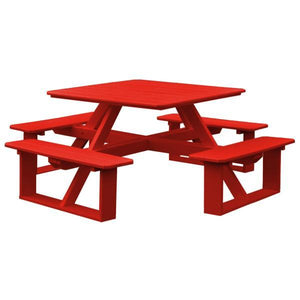 A & L Furniture Recycled Plastic 44 Inch Square Walk-In Table Picnic Table Bright Red / No