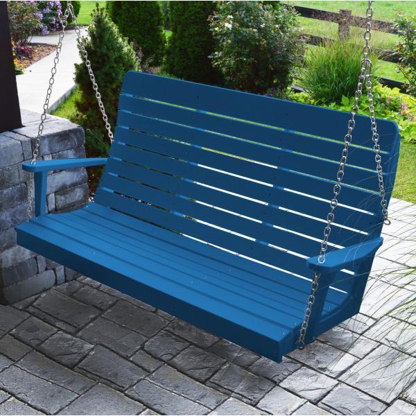 A &amp; L Furniture Recycled Plastic Poly Winston Porch Swing Porch Swings 4ft / Blue