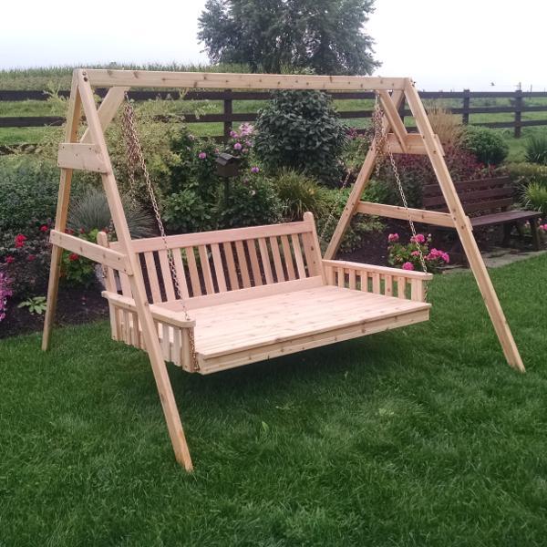 A &amp; L Furniture Western Red Cedar 2x4 A-Frame Swing Stand for Swing or Swingbed (Hangers Included) Porch Swing Stands 4ft / Unfinished