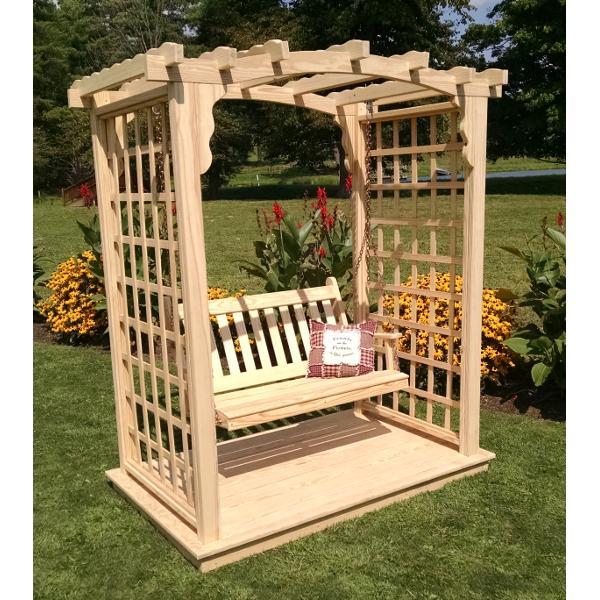 A &amp; L Furniture Yellow Pine Cambridge Arbor with Deck &amp; Swing Porch Swings 5ft / Unfinished