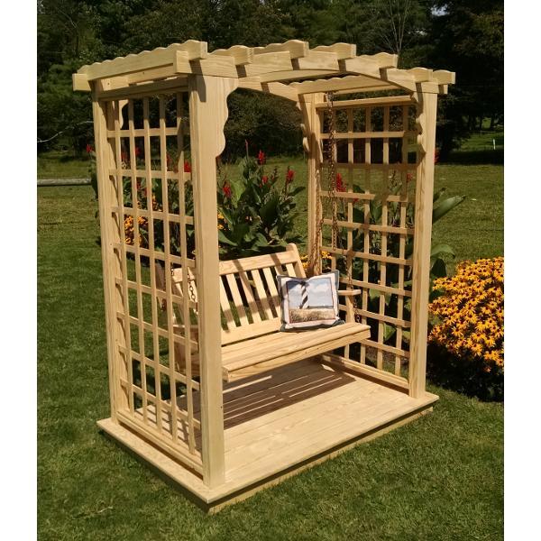 A &amp; L Furniture Yellow Pine Cambridge Arbor with Deck &amp; Swing Porch Swings 5ft / Unfinished