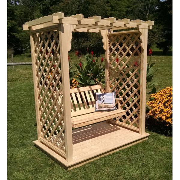A &amp; L Furniture Yellow Pine Covington Arbor with Deck &amp; Swing Porch Swings 5ft / Unfinished