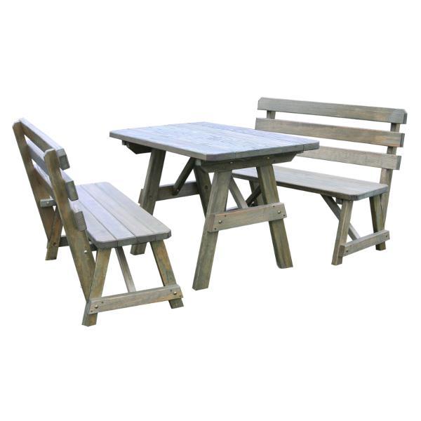 A &amp; L Furniture Yellow Pine Picnic Table with 2 Backed Benches Picnic Table 4ft / Unfinished / No