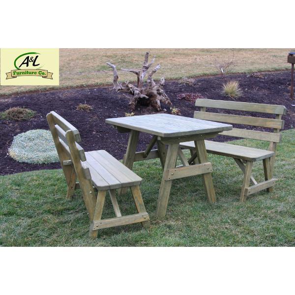 A &amp; L Furniture Yellow Pine Picnic Table with 2 Backed Benches Picnic Table 4ft / Unfinished / No
