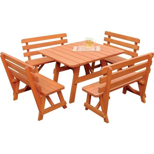 A &amp; L Furniture Yellow Pine Square Picnic Table with 4 Backed Benches Picnic Table Unfinished / No