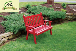 A & L Furniture Yellow Pine Traditional English Garden Bench Garden Benches 4ft / Unfinished