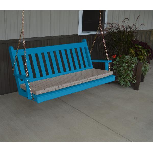 A &amp; L Furniture Yellow Pine Traditional English Style Porch Swing Porch Swings 4ft / Caribbean Blue