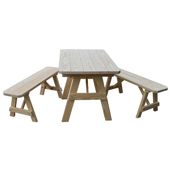 A &amp; L Furniture Yellow Pine Traditional Picnic Table with 2 Benches – Size 6ft and 8ft Picnic Table 6ft / Unfinished / No