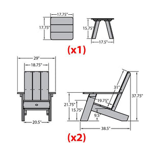 Adirondack 2 Barcelona Modern Chairs with 1 Barcelona Modern Side Table Conversation Set