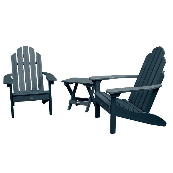 Adirondack 2 Classic Westport Chairs with 1 Folding Side Table Conversation Set Federal Blue