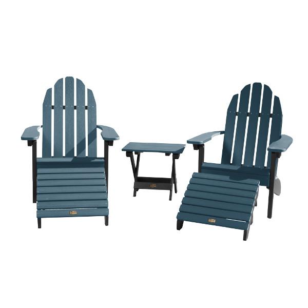 Adirondack 2 Essential Chairs with Folding Side Table &amp; 2 Folding Ottomans Adirondack Chair Shale (Black/Blue)