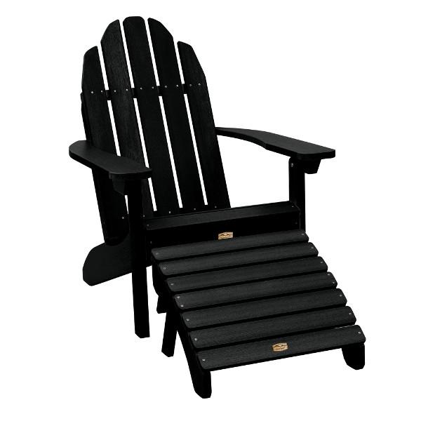 Adirondack Essential Chair with Essential Folding Ottoman Outdoor Chair Abyss (Black)