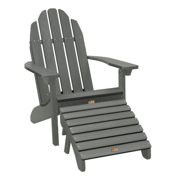 Adirondack Essential Chair with Essential Folding Ottoman Outdoor Chair Gray