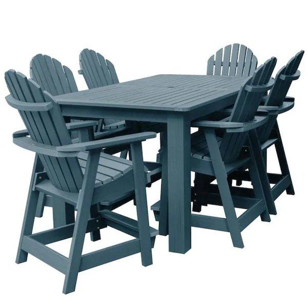 Adirondack Hamilton 7pc Rectangular Counter Height Outdoor Dining Set Dining Set 84&quot; x 42&quot; / Nantucket Blue