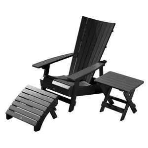 Adirondack Manhattan Beach Chair with Folding Side Table & Ottoman Conversation Set Black