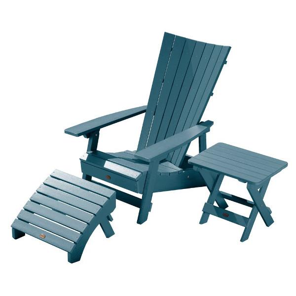 Adirondack Manhattan Beach Chair with Folding Side Table &amp; Ottoman Conversation Set Nantucket Blue