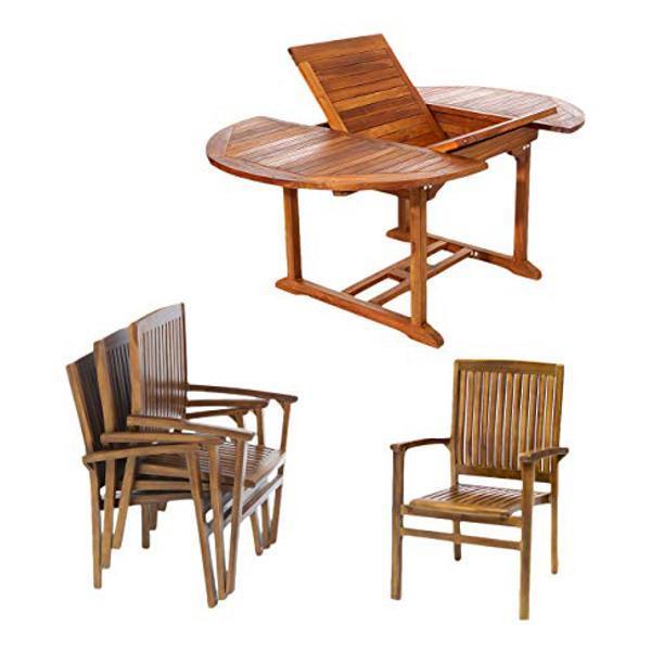 All Things Cedar 5-Piece Oval Stacking Chair Set &amp; Cushion dining set No Cushion