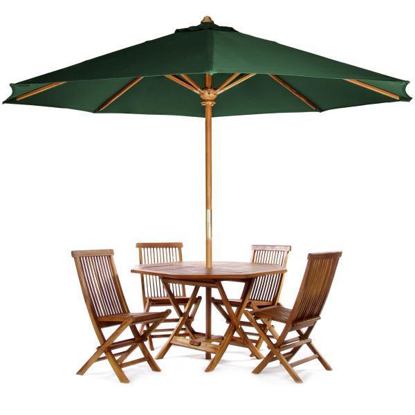 All Things Cedar 6-Piece Octagon Folding Table Set &amp; Umbrella dining set Green