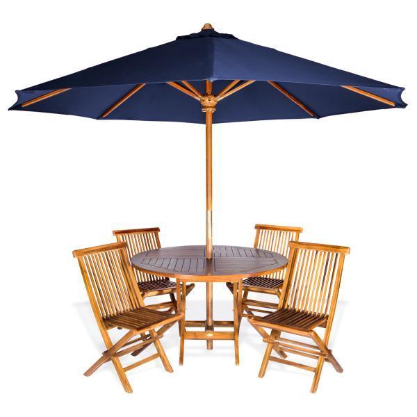 All Things Cedar 6-Piece Round Folding Table Set &amp; Umbrella dining set Blue