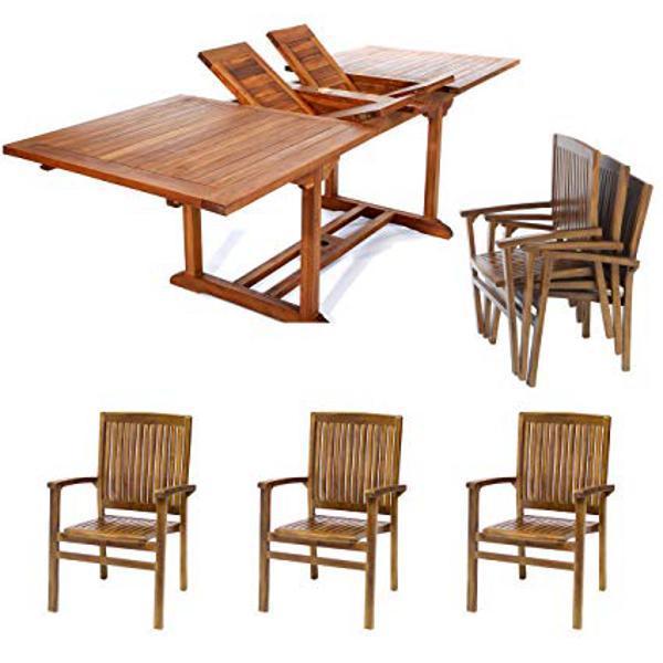 All Things Cedar 7-Piece Rectangle Stacking Chair Set &amp; Cushion dining set No Cushion