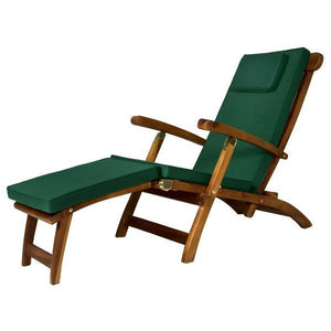 All Things Cedar Teak Java Finish 5 Position Steamer Chair & Cushion Outdoor Chairs Green